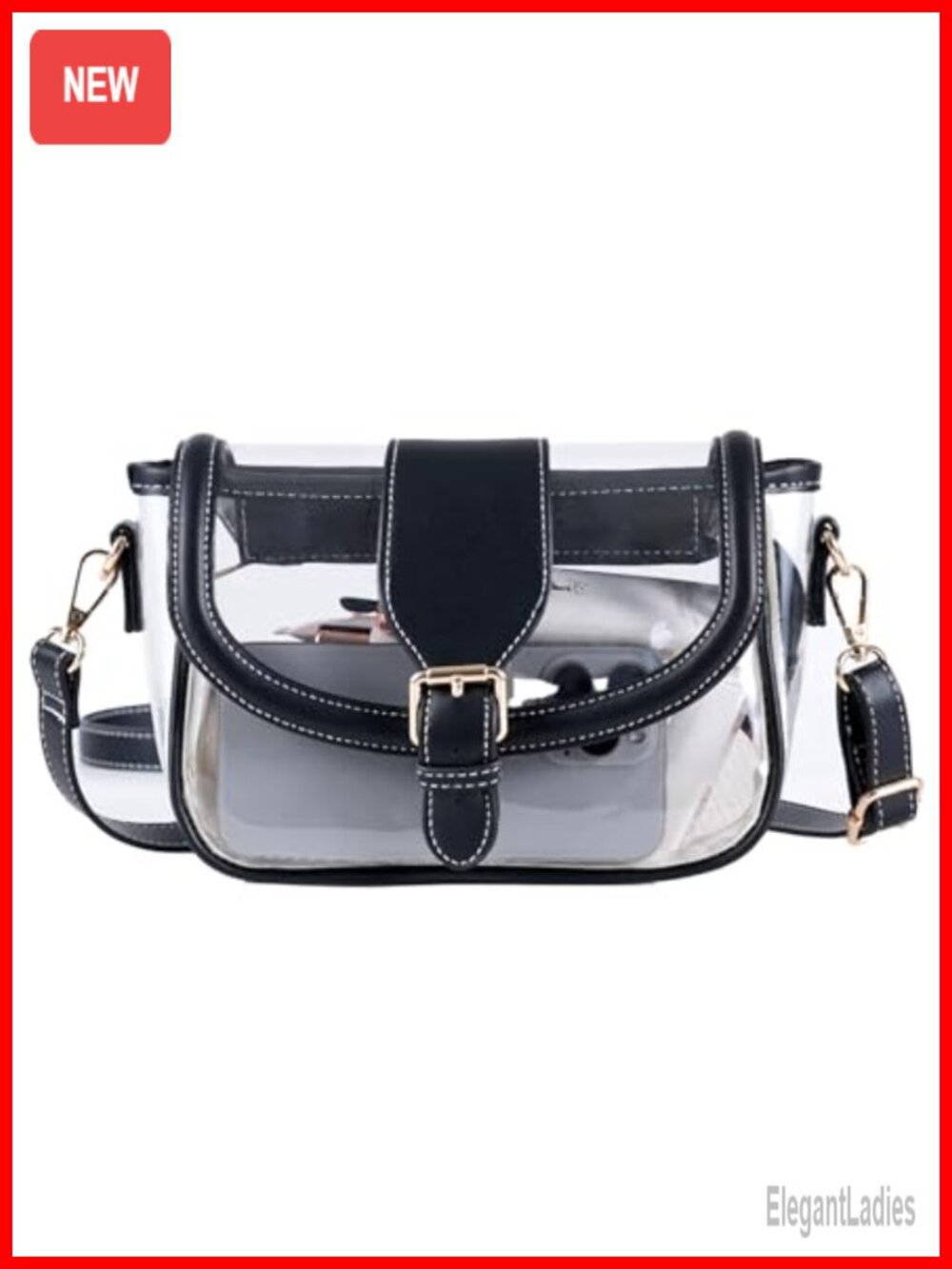 Clear Crossbody Purse Stadium Approved PVC Vegan Leather Trim